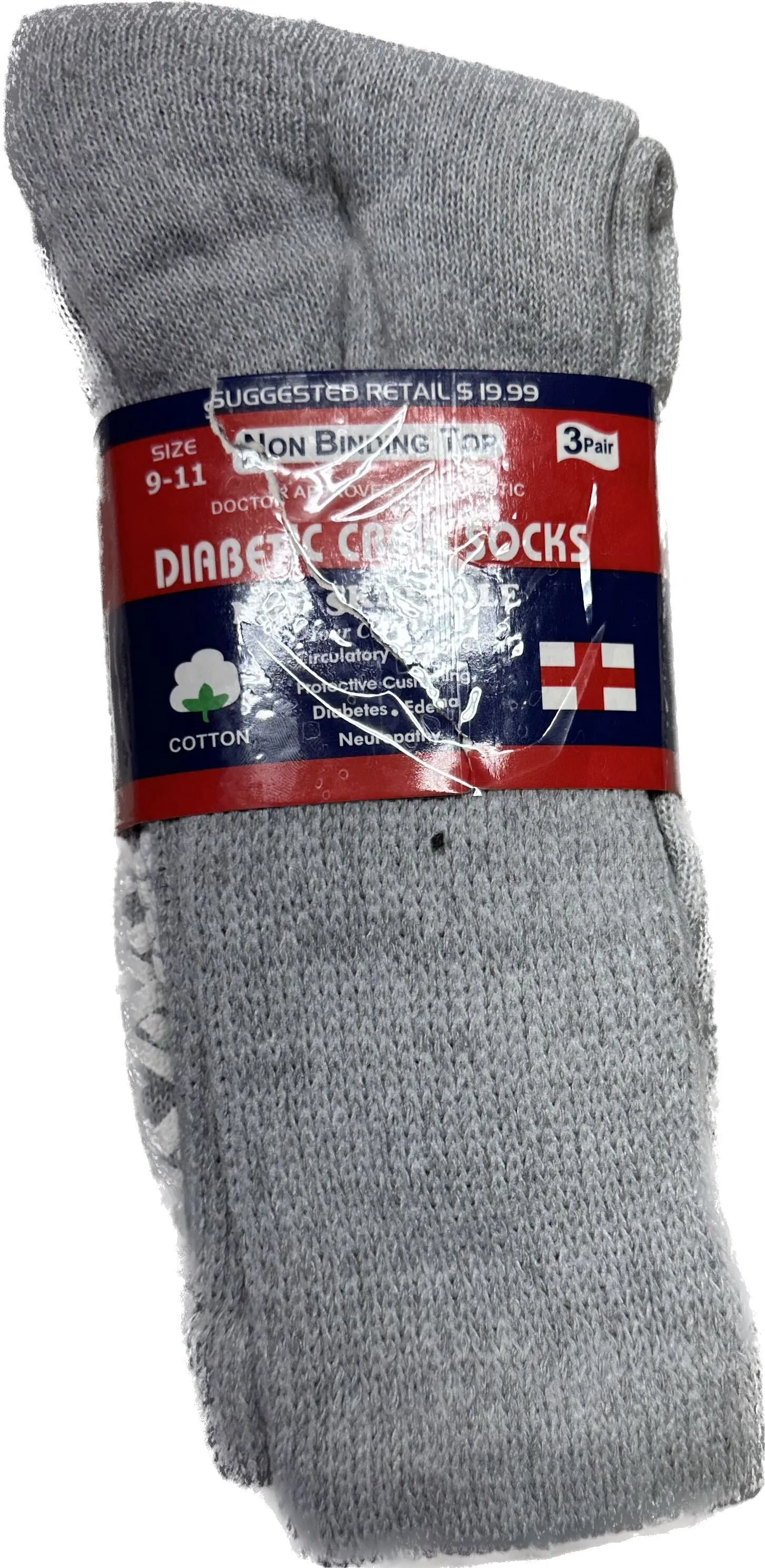 12 Pairs of Non-Skid Diabetic Cotton Crew Socks with Non Binding Top (Grey, 9-11)-(Final Sale)