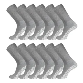 12 Pairs of Non-Skid Diabetic Cotton Crew Socks with Non Binding Top (Grey, 9-11)-(Final Sale)