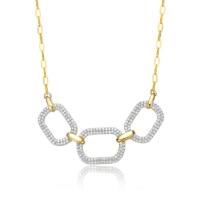 14k Gold Plated with Cubic Zirconia Pave Geometric Oval Chain Necklace