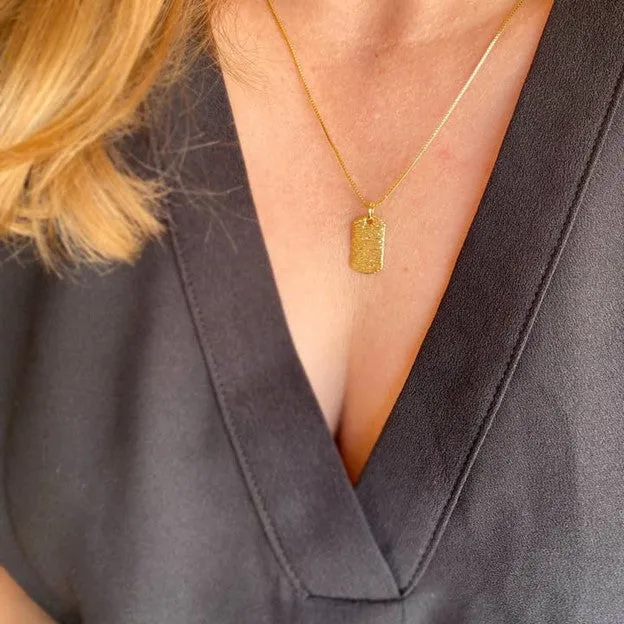 18k Gold Filled Textured Dog Tag Pendant