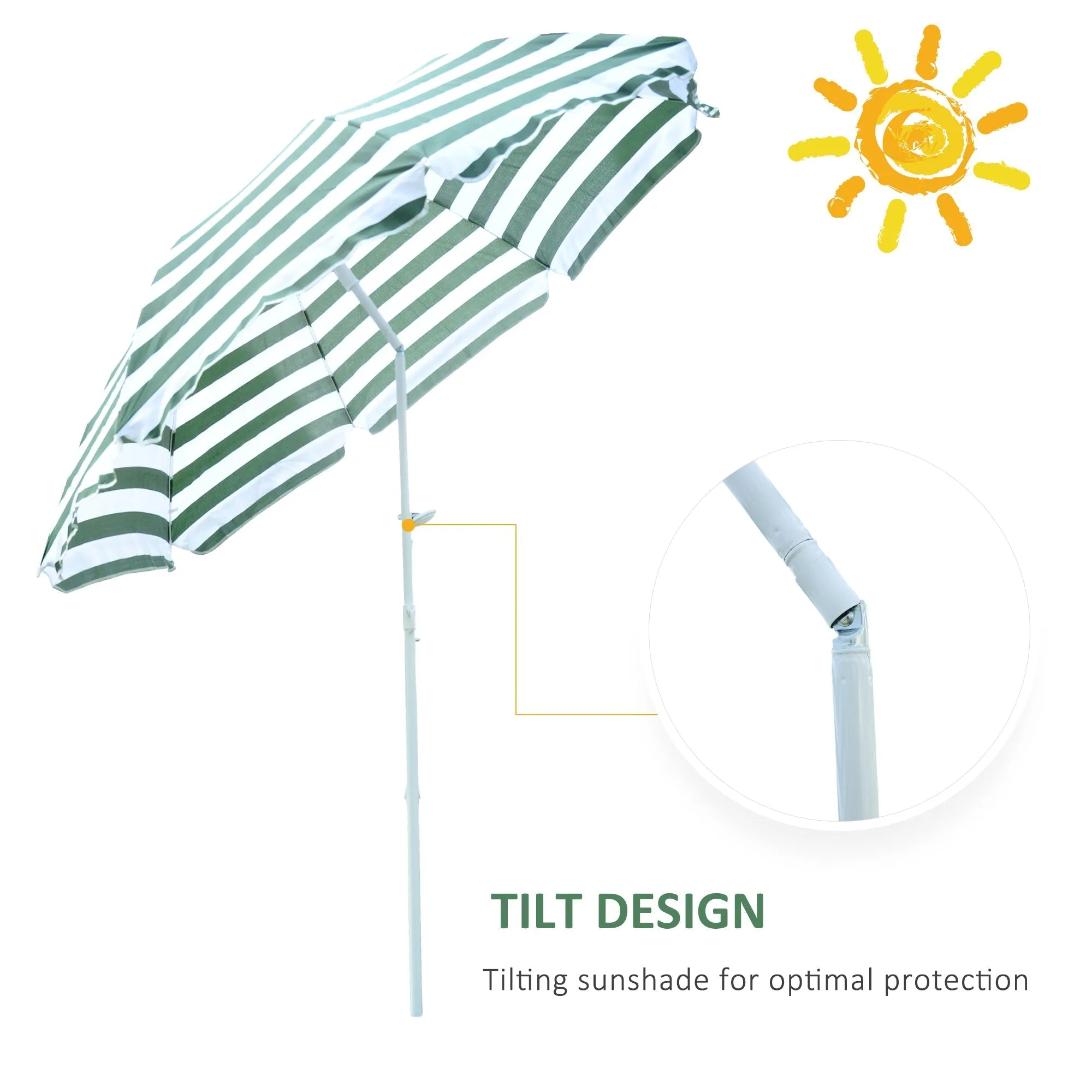 1.8m Beach Parasol Umbrella with Tilt Canopy