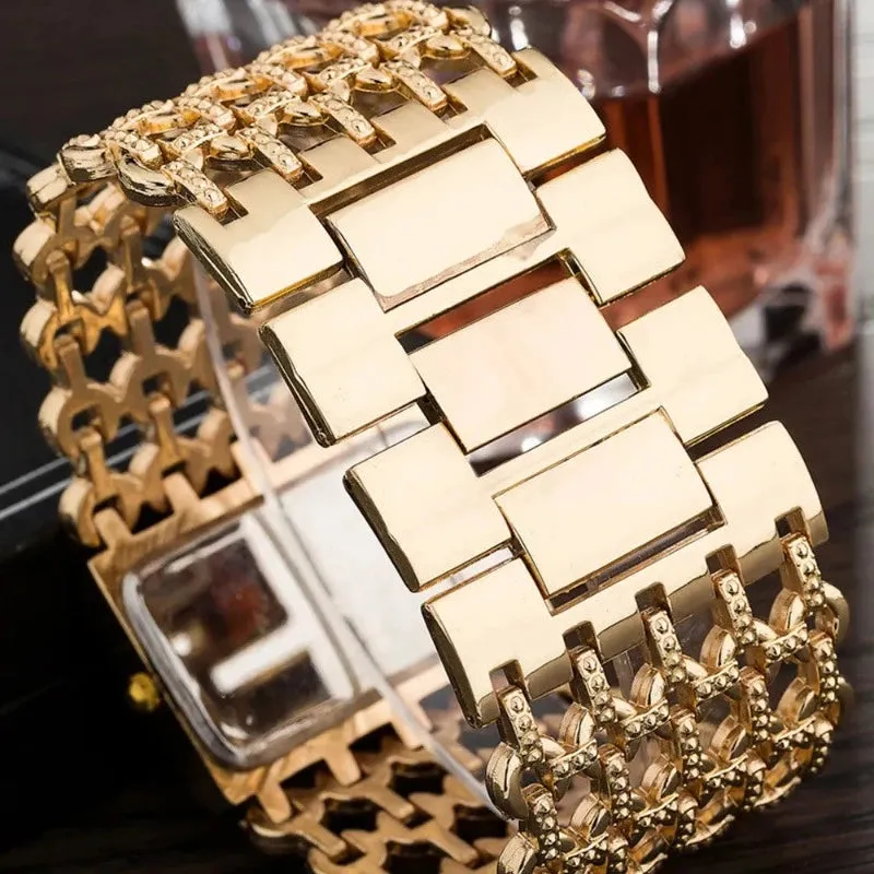 2024 New Watch For Women Fashion Light luxury Square Diamond Quartz Watches Clock Lady's Gold Stainless Steel Bracelet