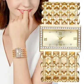 2024 New Watch For Women Fashion Light luxury Square Diamond Quartz Watches Clock Lady's Gold Stainless Steel Bracelet