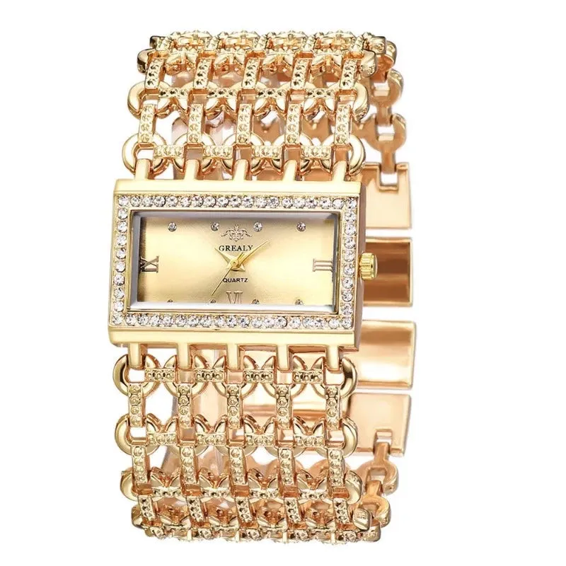 2024 New Watch For Women Fashion Light luxury Square Diamond Quartz Watches Clock Lady's Gold Stainless Steel Bracelet