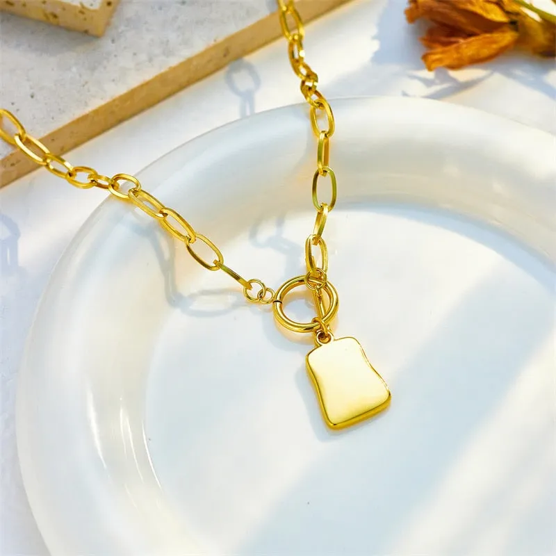 316L Stainless Steel Geometric Trapezoidal Pearl Oyster Pendant Necklace For Women
