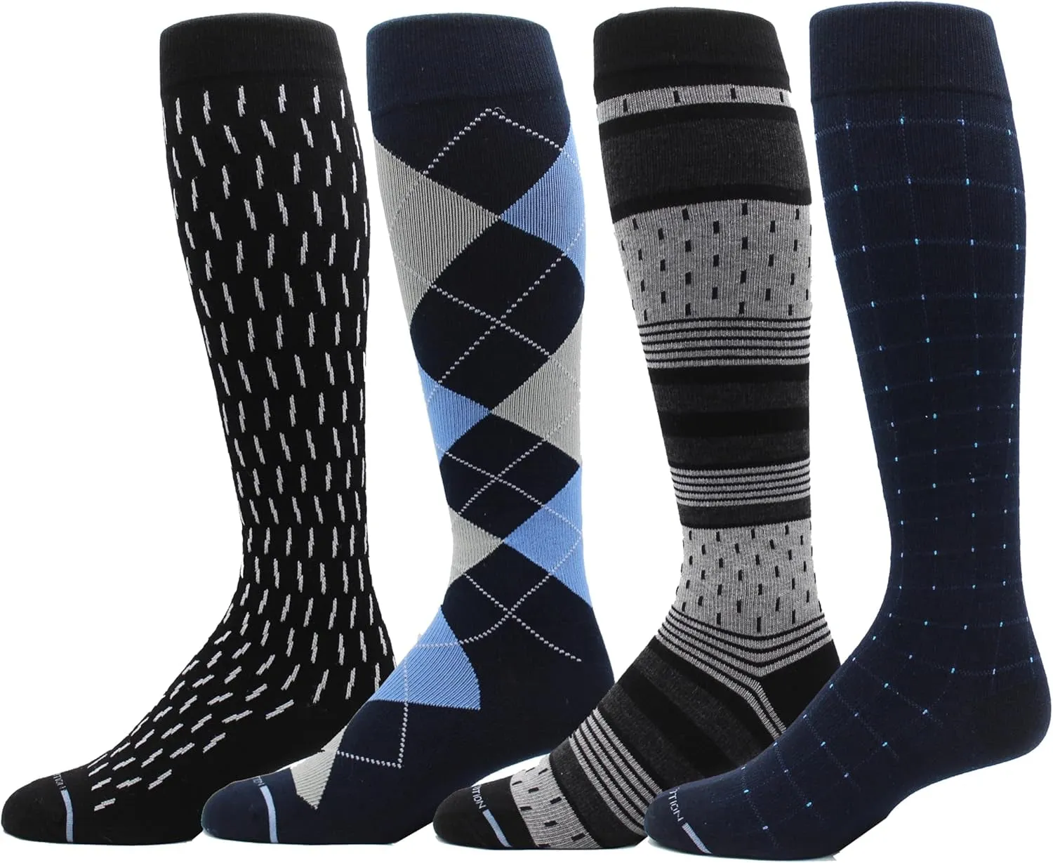 4 Pairs Men'S Athletic Traveler Graduated Compression Knee High Socks