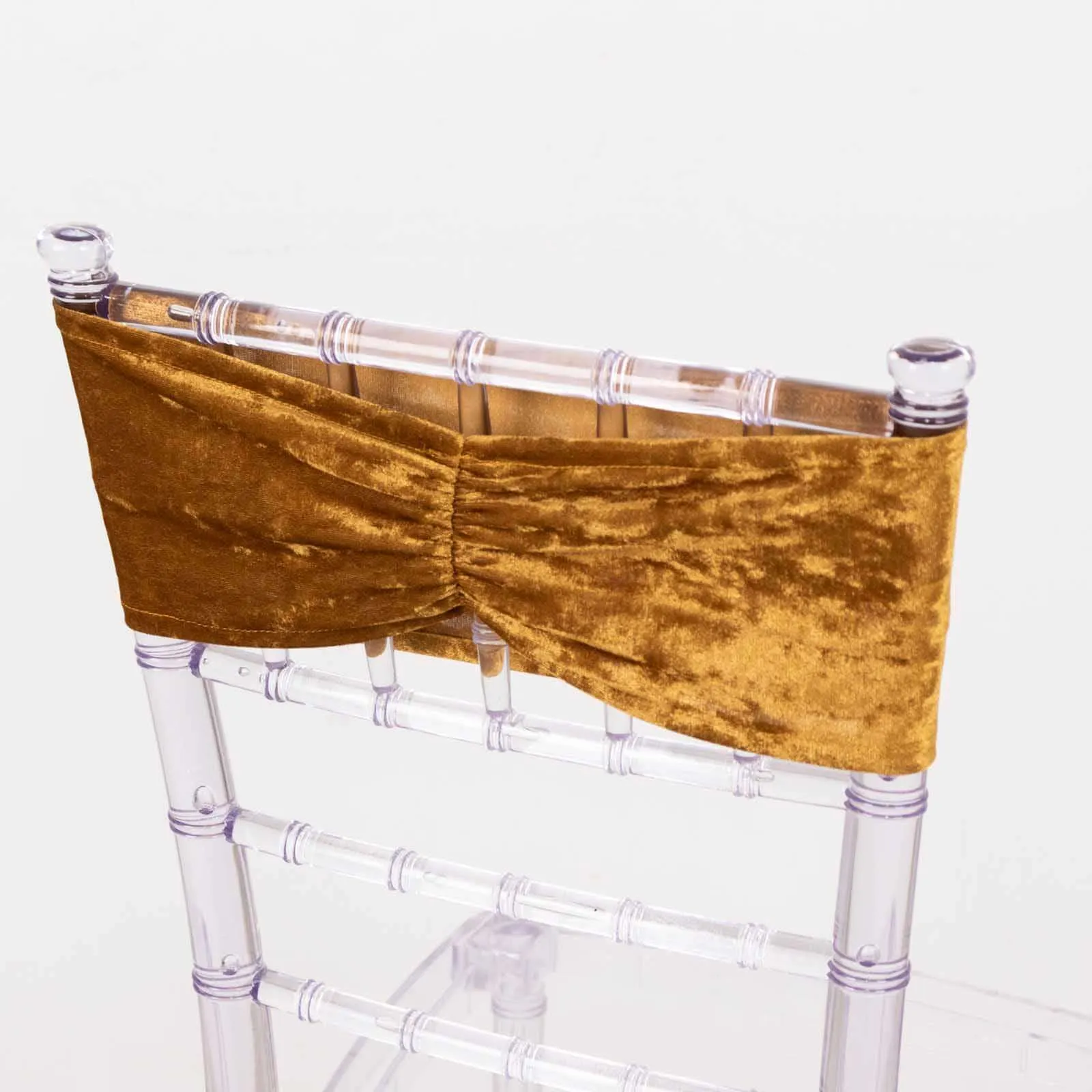5 Pack Premium Crushed Velvet Chair Sashes Gold Ruffle Style - Lustrous & Wrinkle-Free Decorative Stretchable Chair Bands