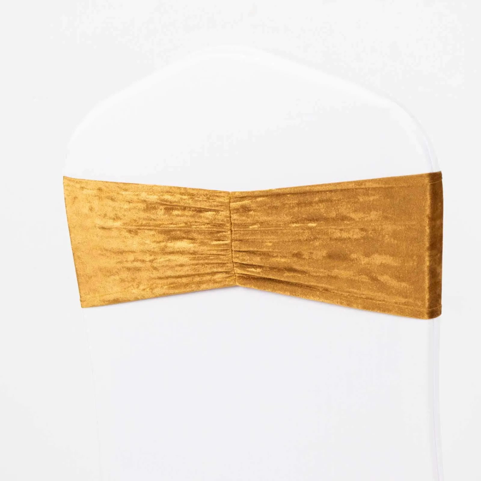 5 Pack Premium Crushed Velvet Chair Sashes Gold Ruffle Style - Lustrous & Wrinkle-Free Decorative Stretchable Chair Bands