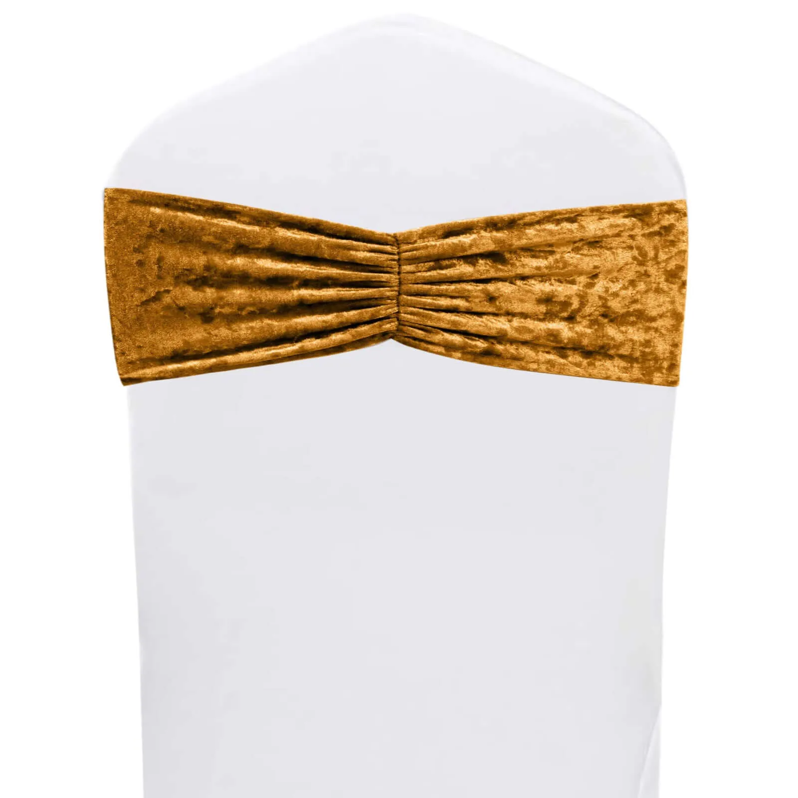 5 Pack Premium Crushed Velvet Chair Sashes Gold Ruffle Style - Lustrous & Wrinkle-Free Decorative Stretchable Chair Bands