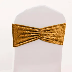 5 Pack Premium Crushed Velvet Chair Sashes Gold Ruffle Style - Lustrous & Wrinkle-Free Decorative Stretchable Chair Bands