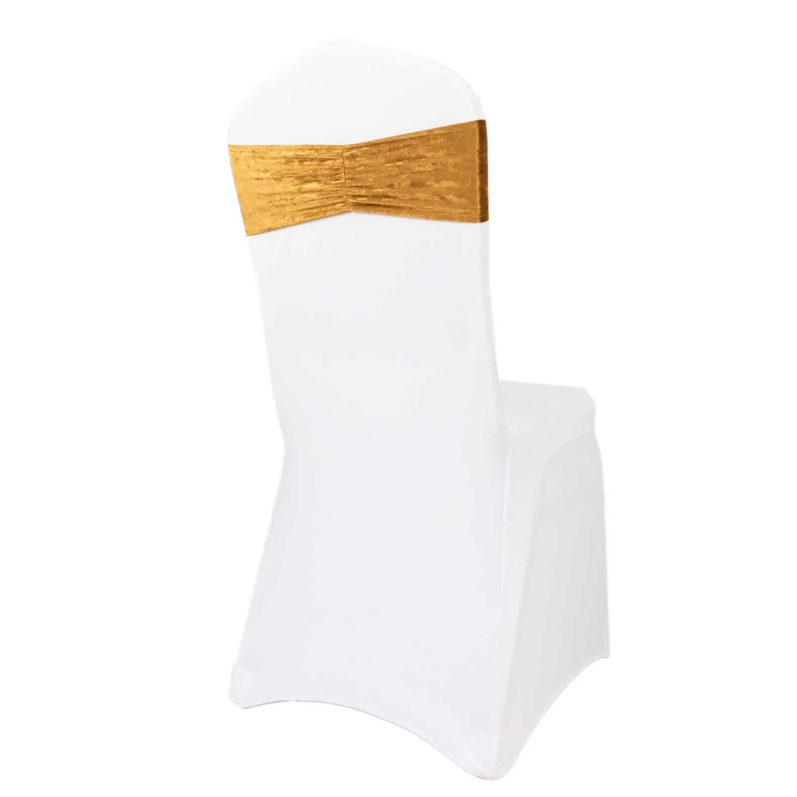 5 Pack Premium Crushed Velvet Chair Sashes Gold Ruffle Style - Lustrous & Wrinkle-Free Decorative Stretchable Chair Bands