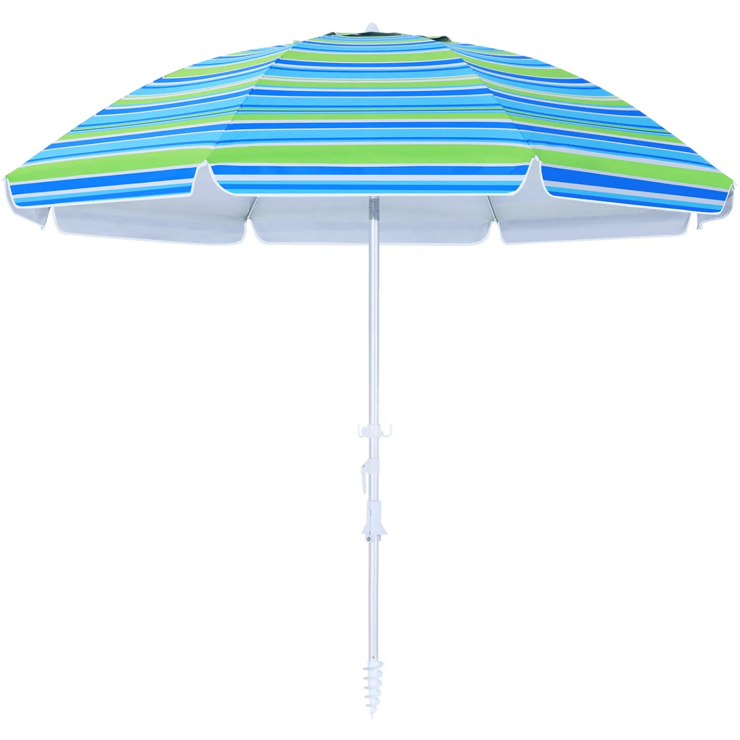 8Ribs Beach Umbrella Windproof 50  UV Protection,with 3 Sandbags and 1 Carry Bag