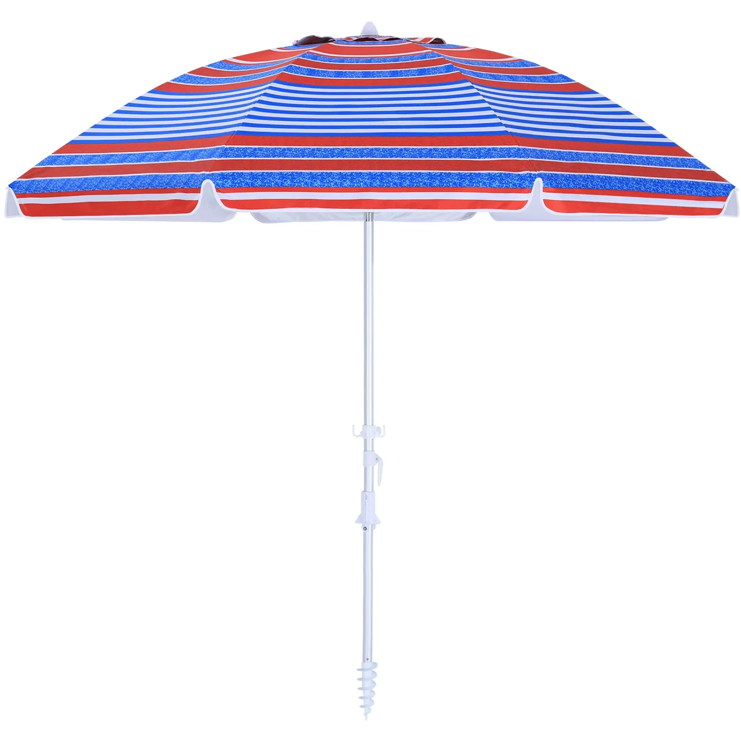 8Ribs Beach Umbrella Windproof 50  UV Protection,with 3 Sandbags and 1 Carry Bag