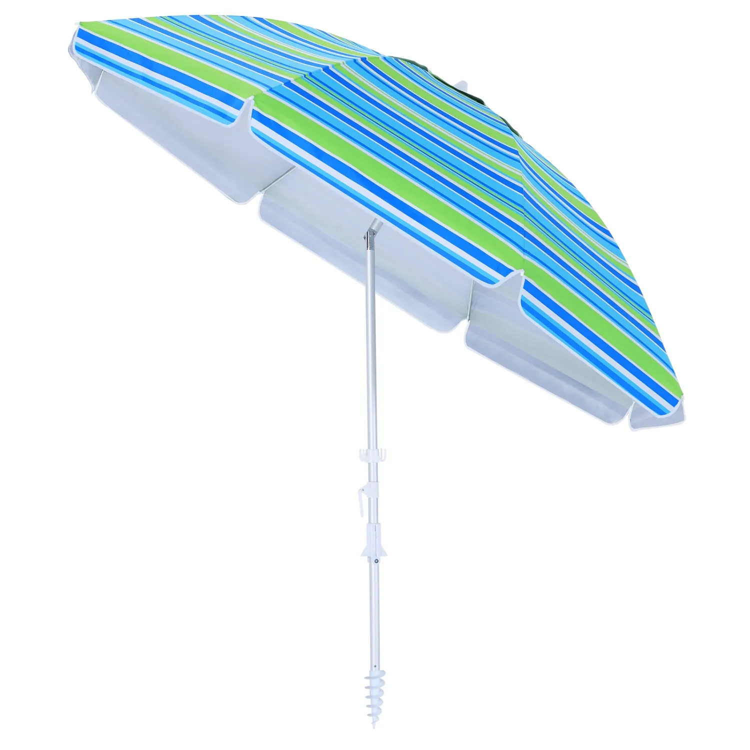 8Ribs Beach Umbrella Windproof 50  UV Protection,with 3 Sandbags and 1 Carry Bag