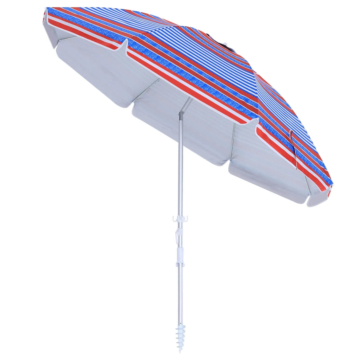 8Ribs Beach Umbrella Windproof 50  UV Protection,with 3 Sandbags and 1 Carry Bag