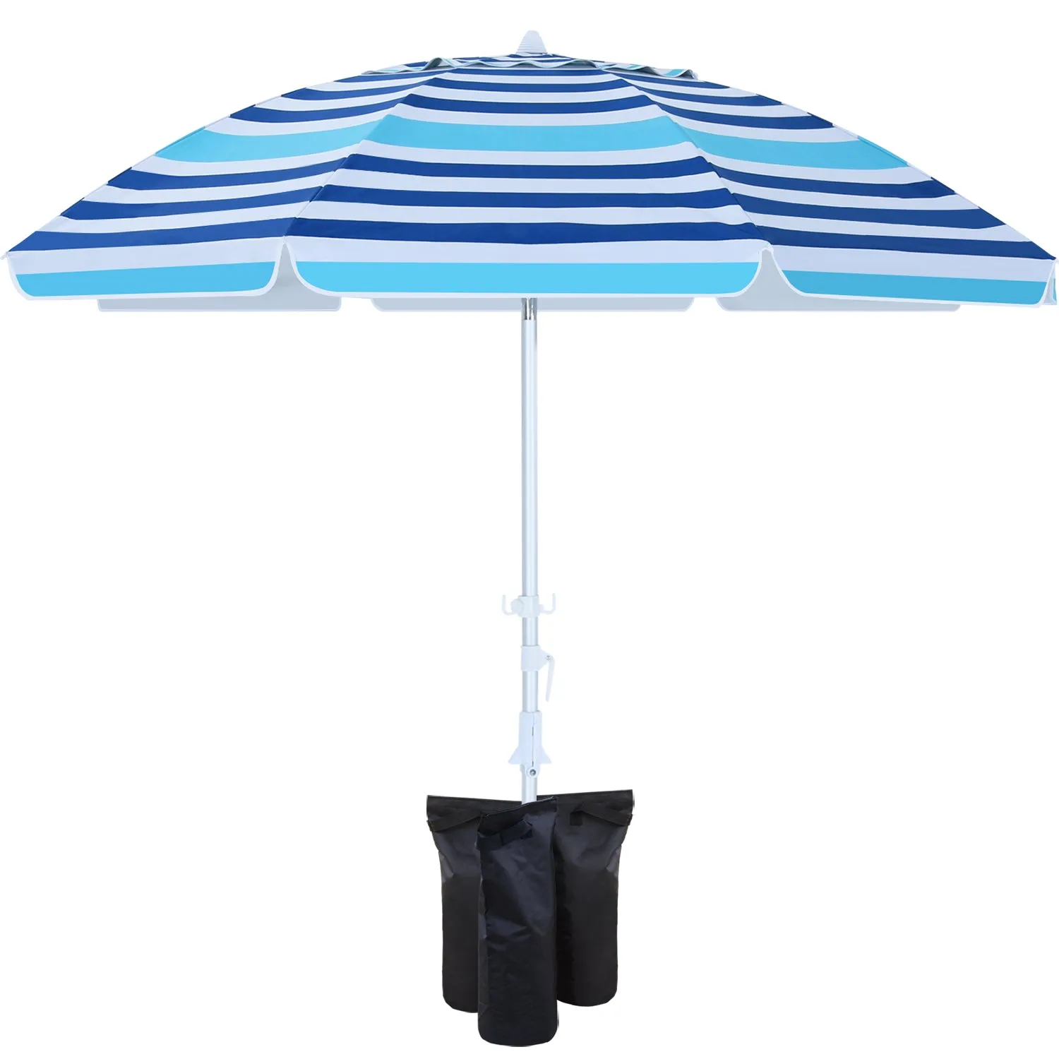 8Ribs Beach Umbrella Windproof 50  UV Protection,with 3 Sandbags and 1 Carry Bag