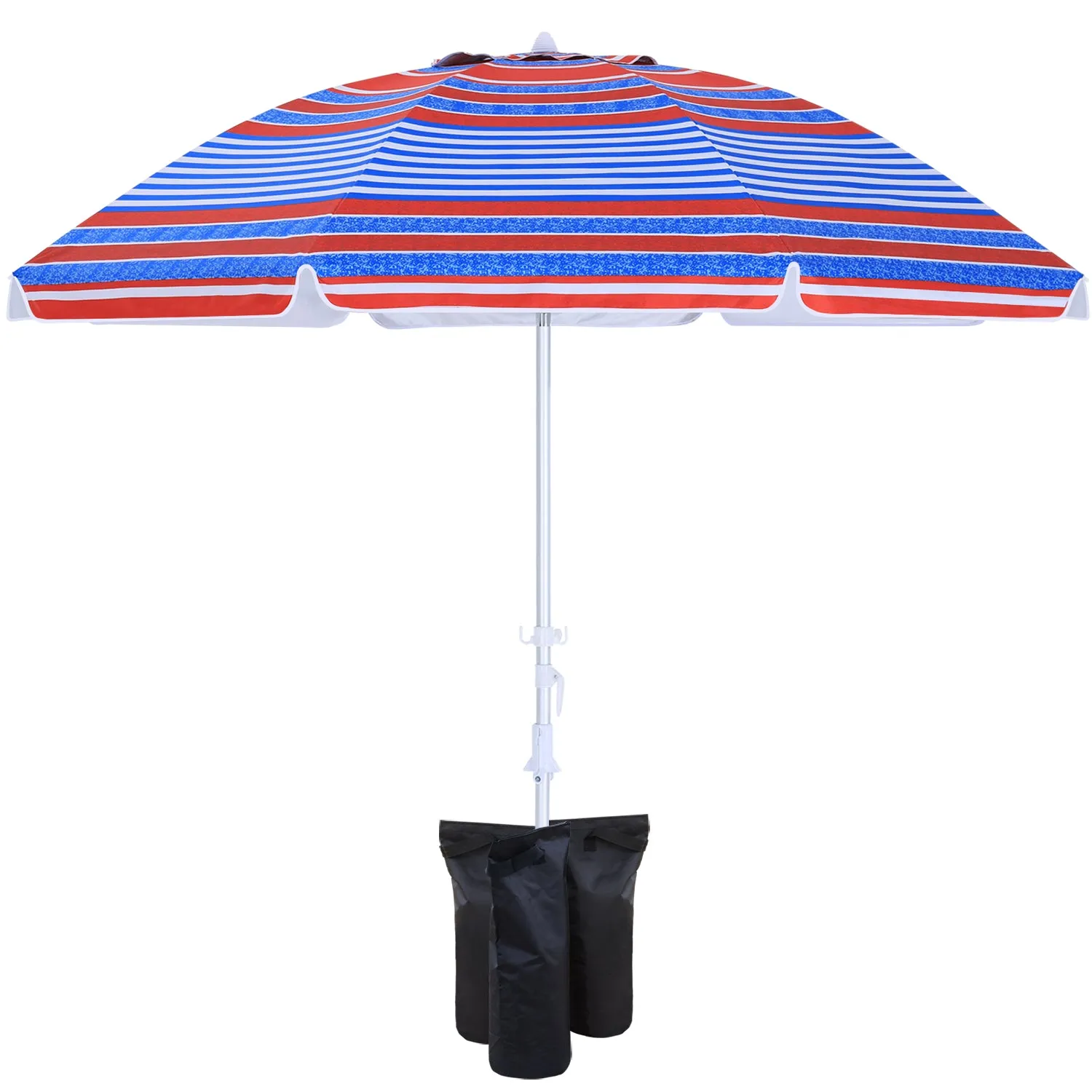 8Ribs Beach Umbrella Windproof 50  UV Protection,with 3 Sandbags and 1 Carry Bag