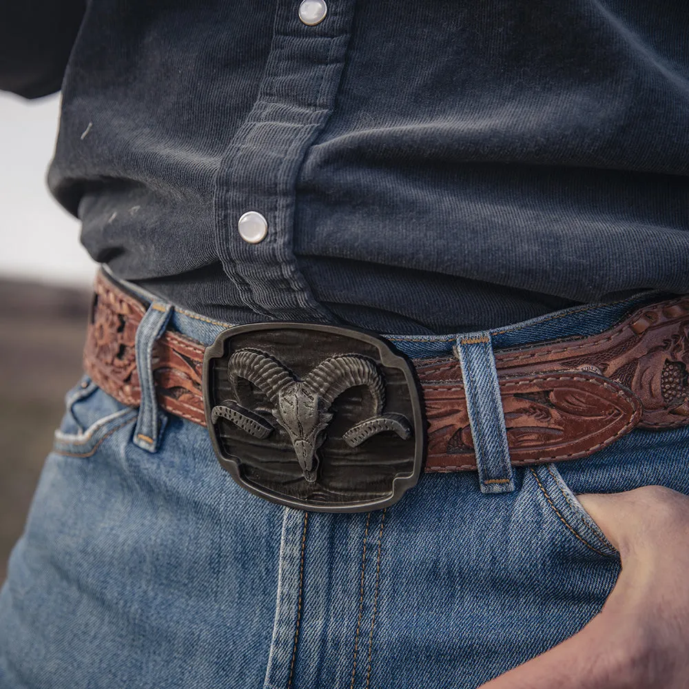A978S Rocky Mountain Bighorn Sheep Attitude Buckle by Montana Silversmiths