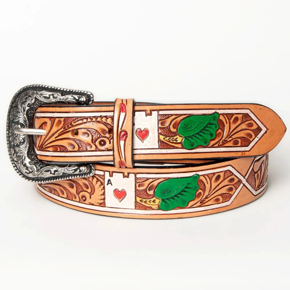 Ace of Hearts Hand Tooled Leather Belt