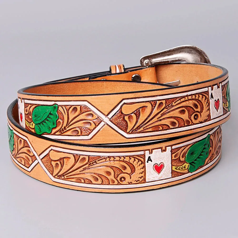 Ace of Hearts Hand Tooled Leather Belt