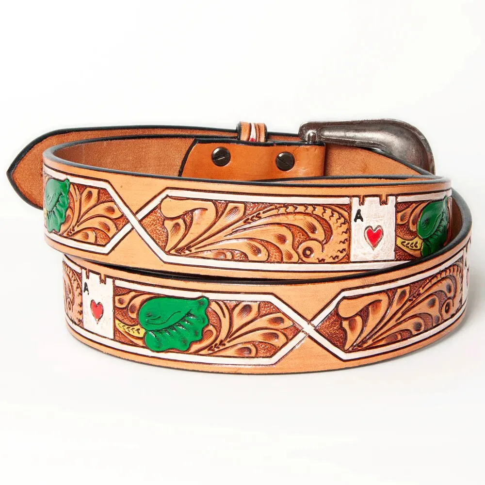 Ace of Hearts Hand Tooled Leather Belt
