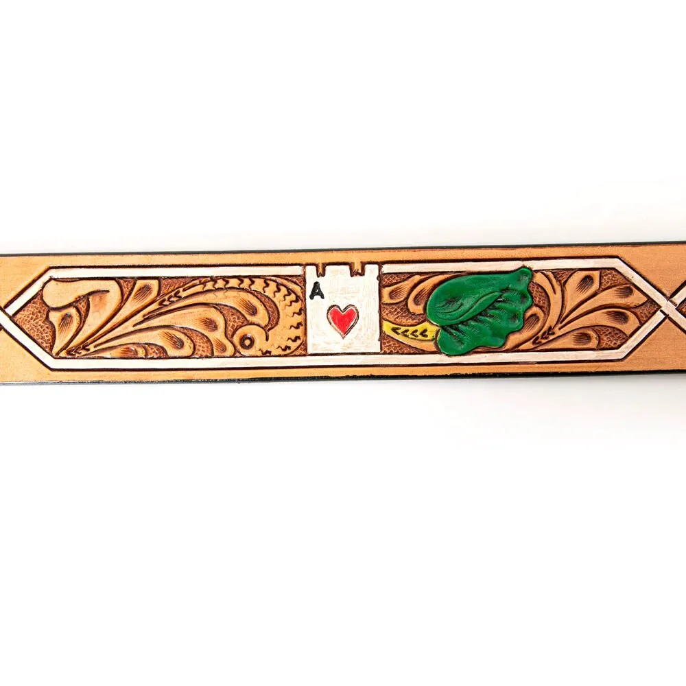 Ace of Hearts Hand Tooled Leather Belt