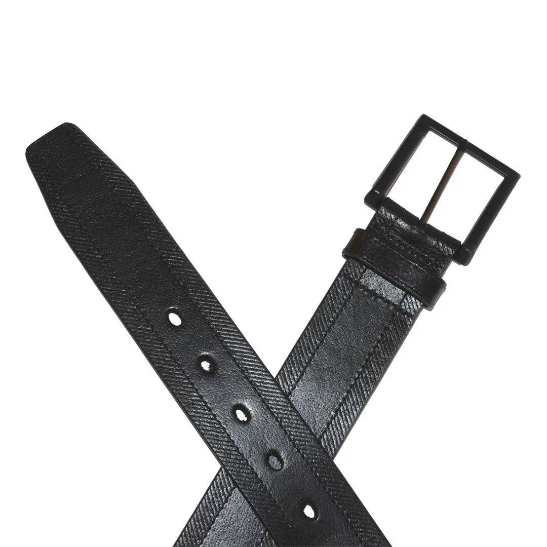 ADAM - Mens Black Genuine Leather Belt with Black Pin Buckle