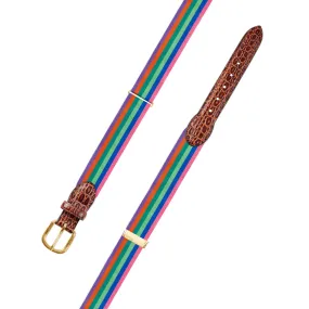 Adjustable Multicolored Grosgrain Belt with Embossed Calf Tabs