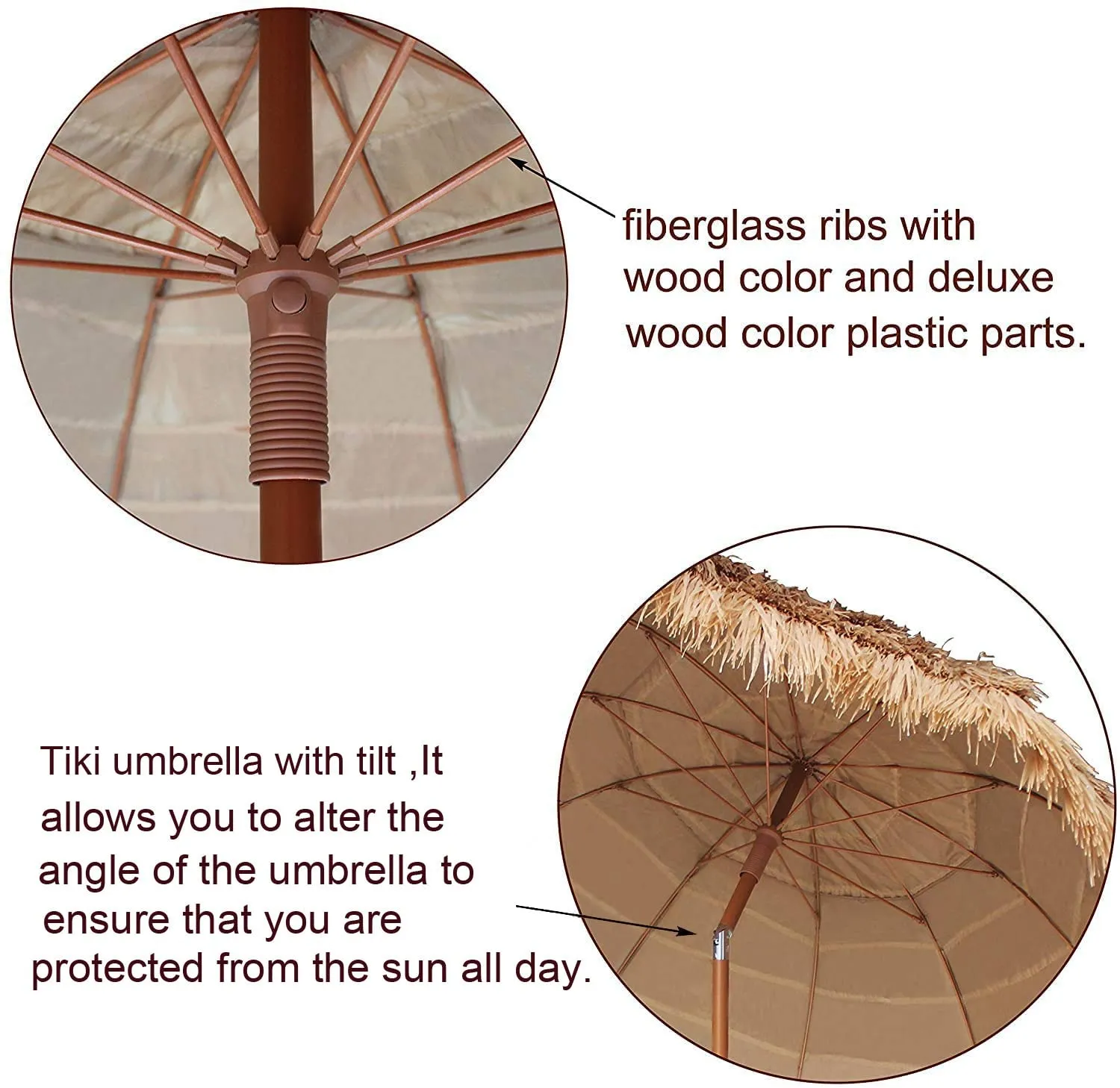 AMMSUN 7.5ft Hula Thatched Tiki Patio Beach Umbrella Hawaiian Style 10 Ribs UPF 50 