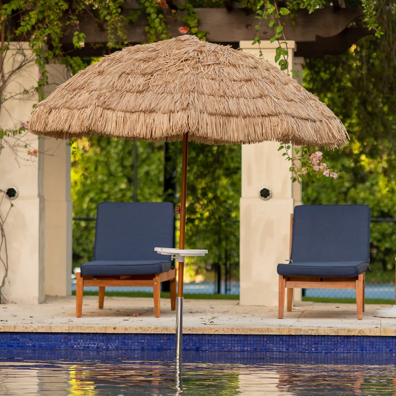 AMMSUN 7.5ft Hula Thatched Tiki Patio Beach Umbrella Hawaiian Style 10 Ribs UPF 50 