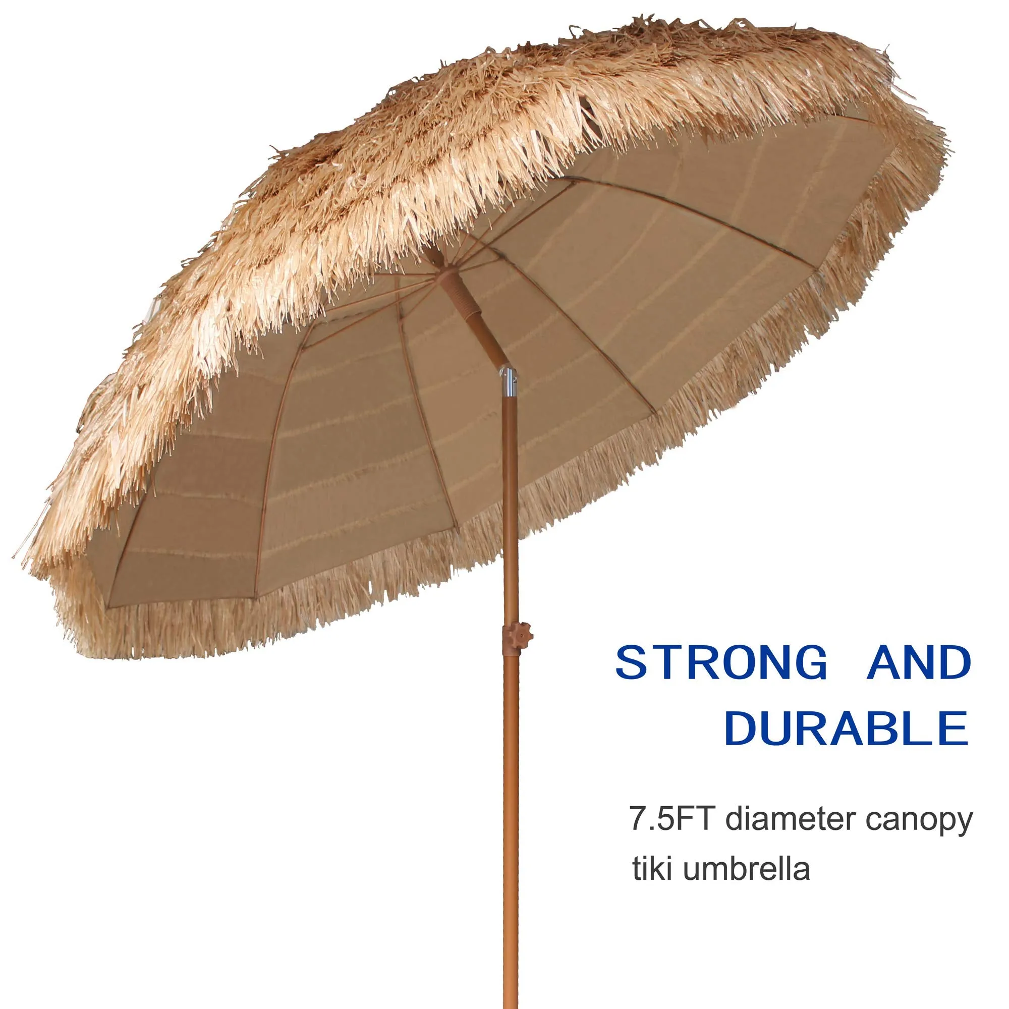 AMMSUN 7.5ft Hula Thatched Tiki Patio Beach Umbrella Hawaiian Style 10 Ribs UPF 50 