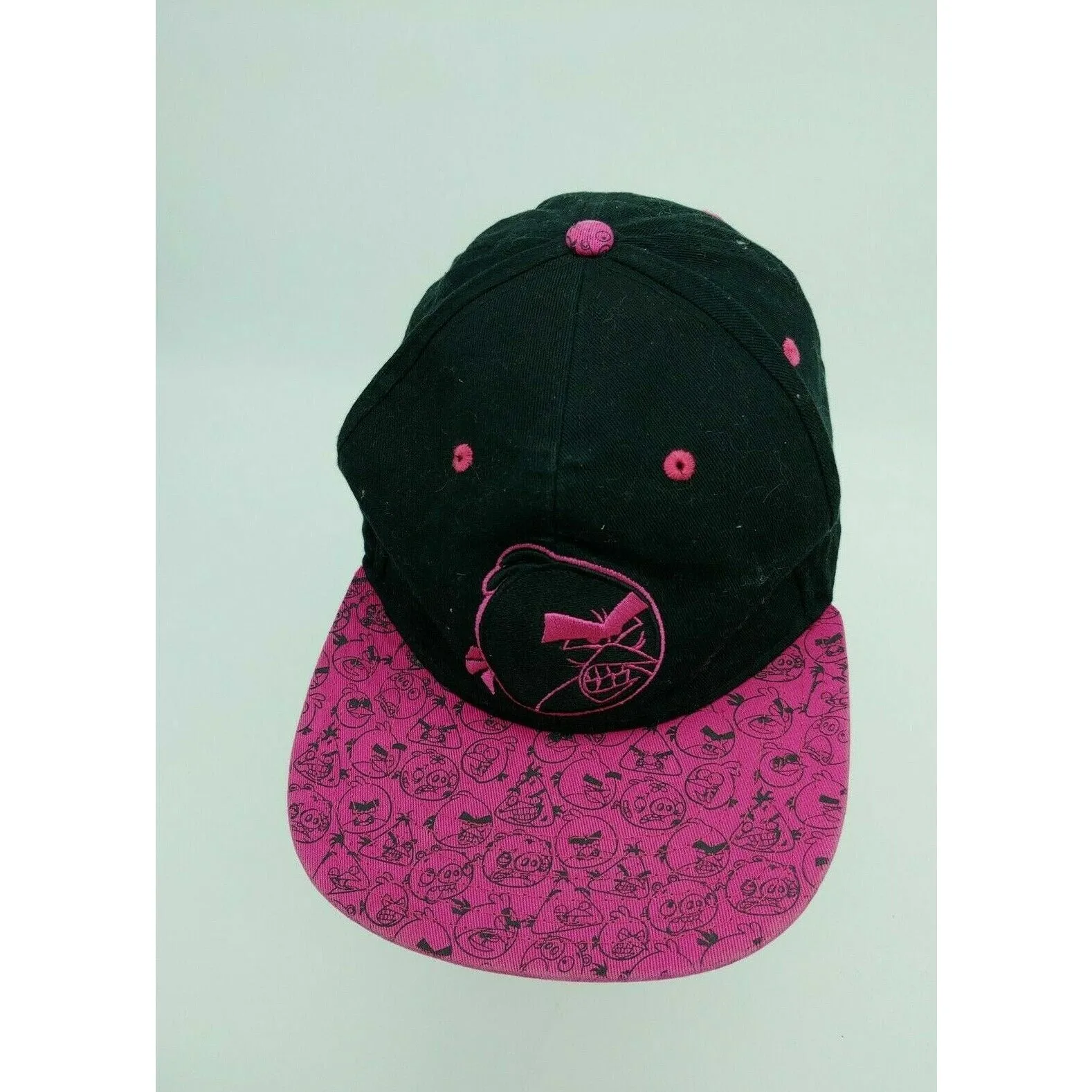 Angry Bird Embroidered on Black and Printed on pink Snapback baseball Hat Cap
