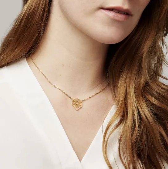 Annie Oak Lion Geometric Necklace in Gold