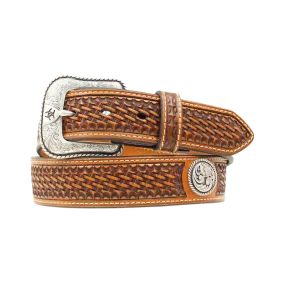Ariat Men's Brown Leather Basketweave and Concho Western Belt