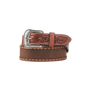 Ariat Men's Tooled Floral Scrolling On Tabs Textured Western Brown Belt