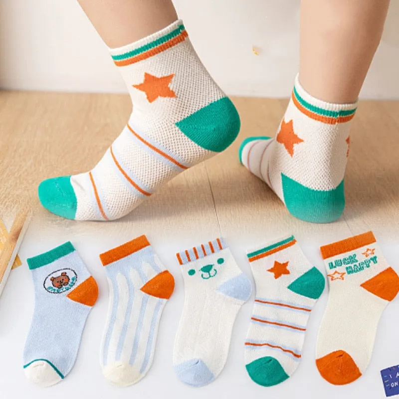 Baby/Kids 5 Pairs/Lot Breathable Casual Mesh Socks for Boy Girl