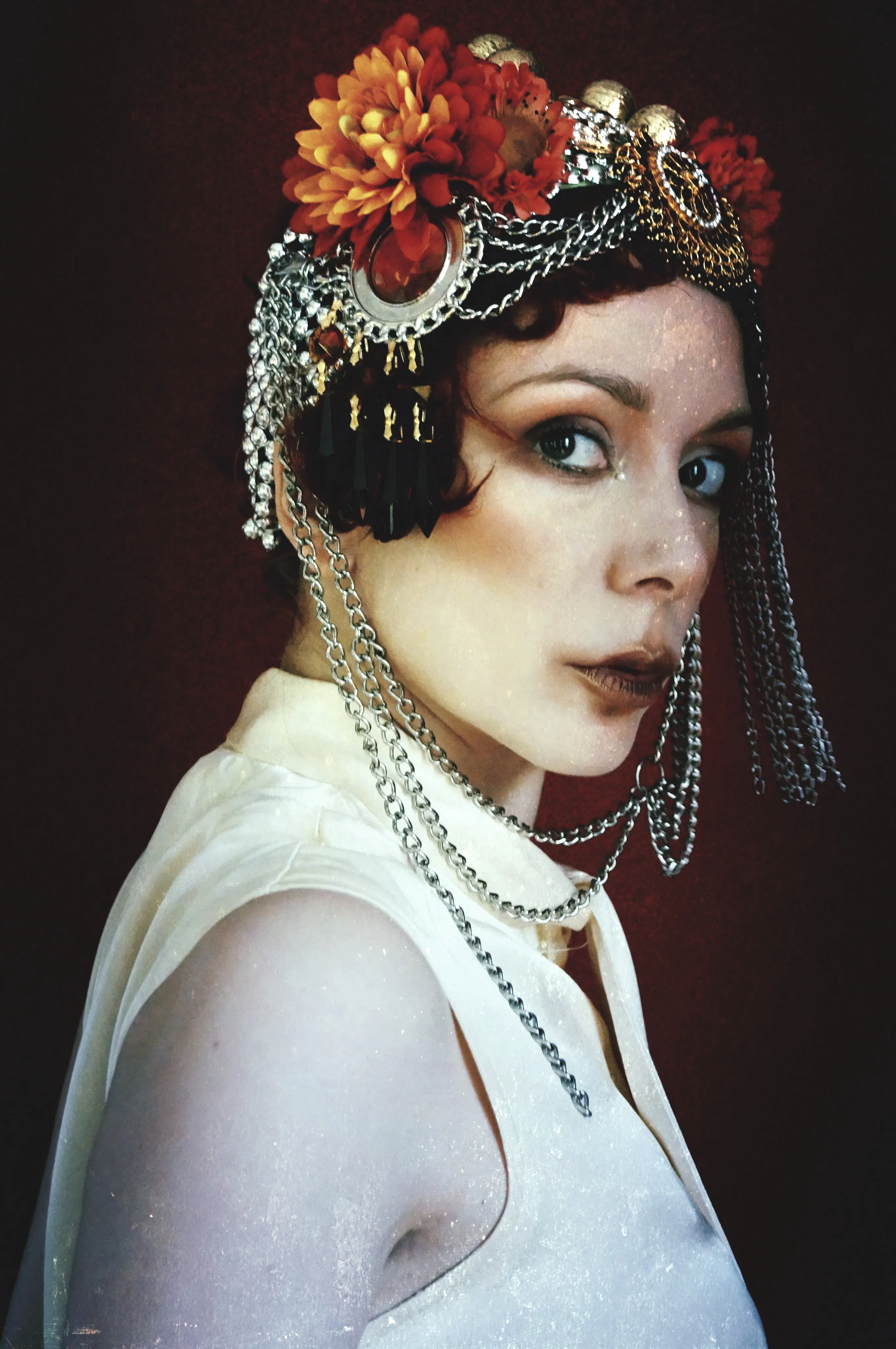 Bespoke vintage jewels and chains Flower headpiece