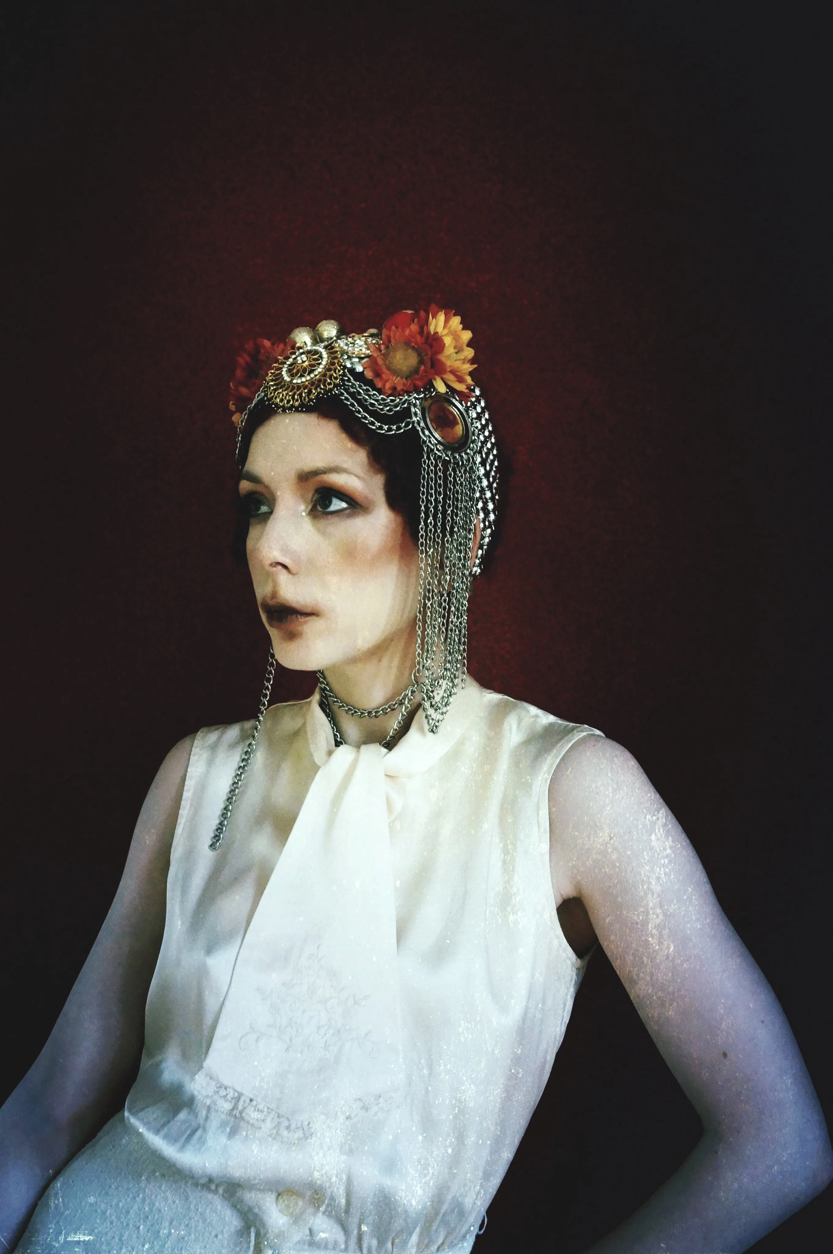 Bespoke vintage jewels and chains Flower headpiece