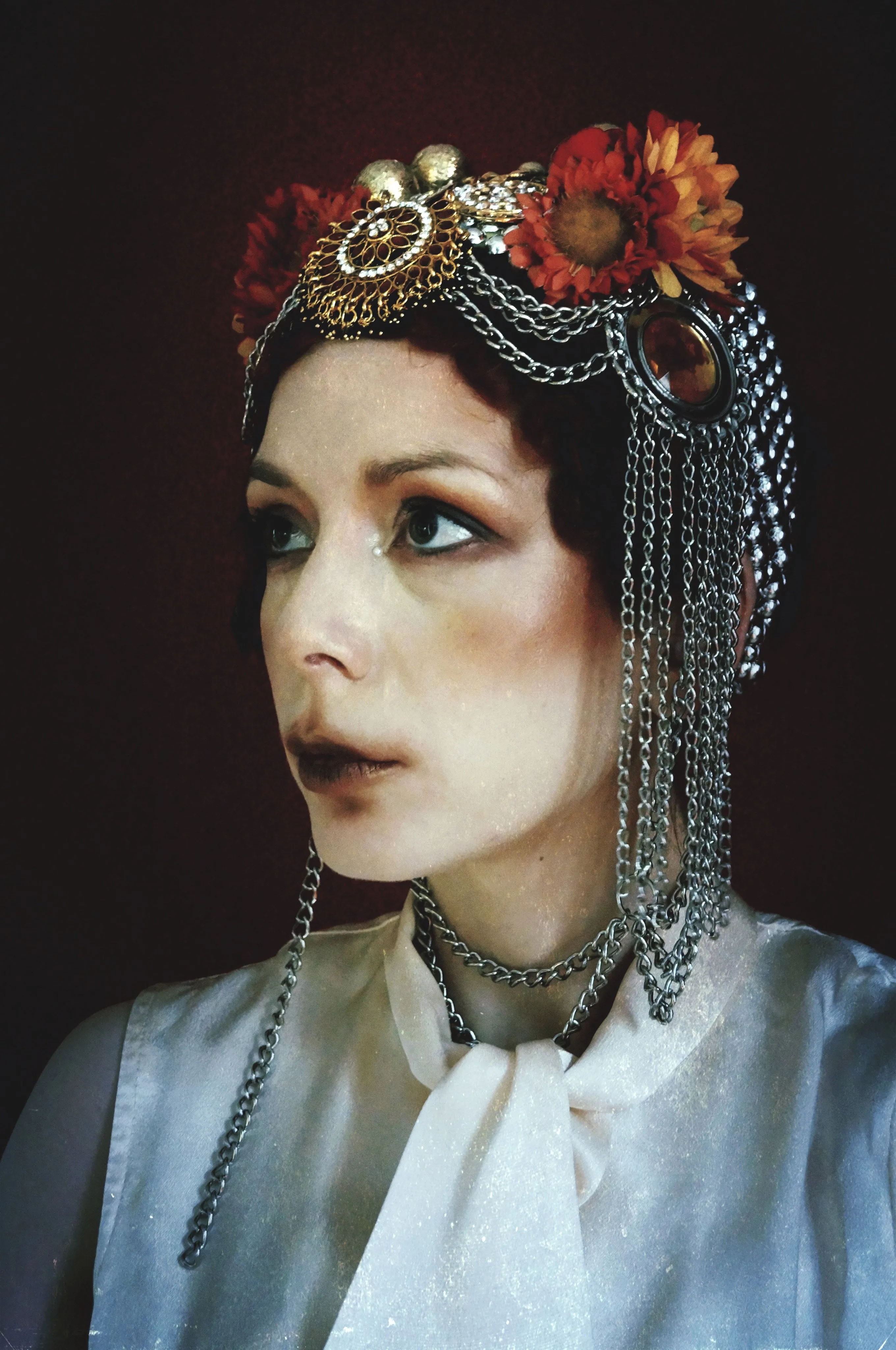 Bespoke vintage jewels and chains Flower headpiece
