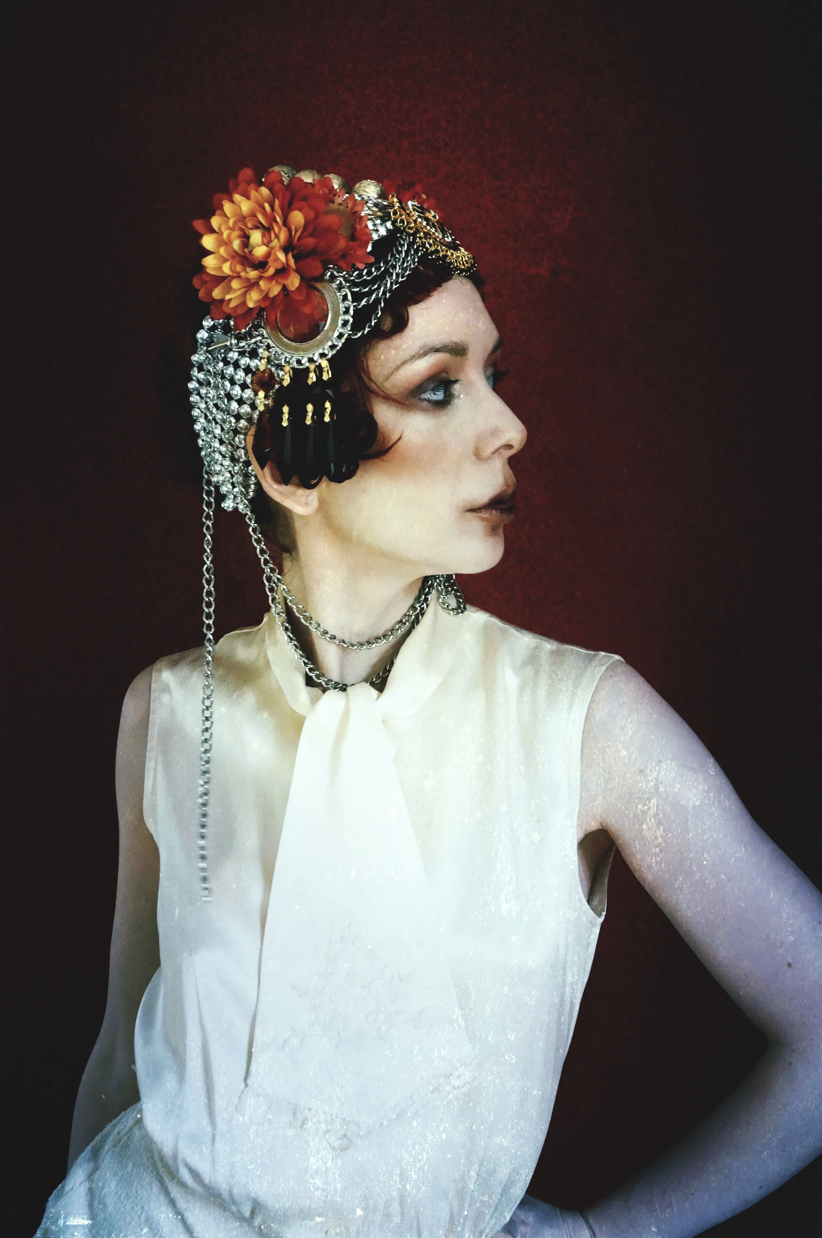 Bespoke vintage jewels and chains Flower headpiece