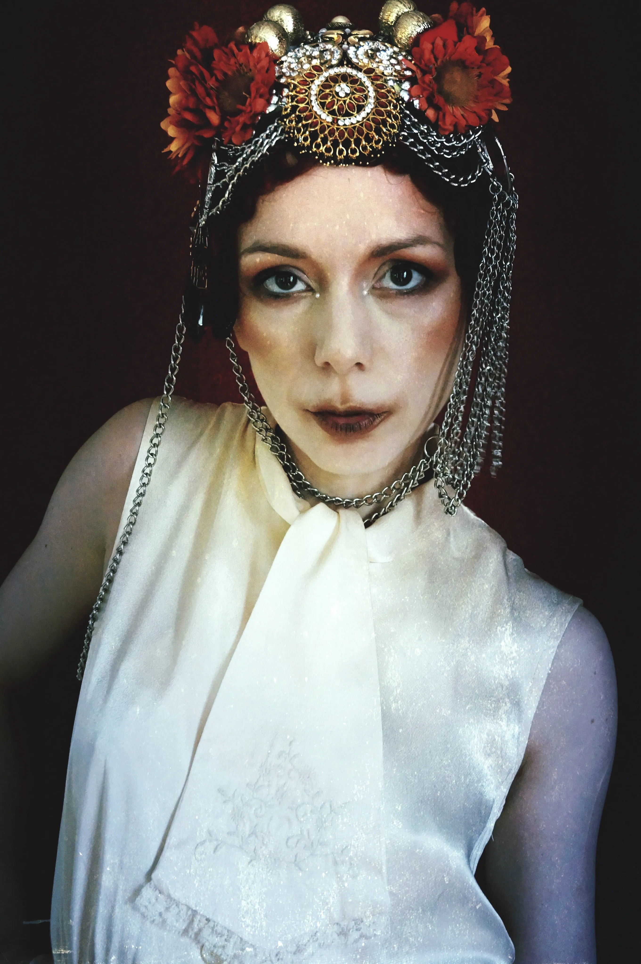 Bespoke vintage jewels and chains Flower headpiece