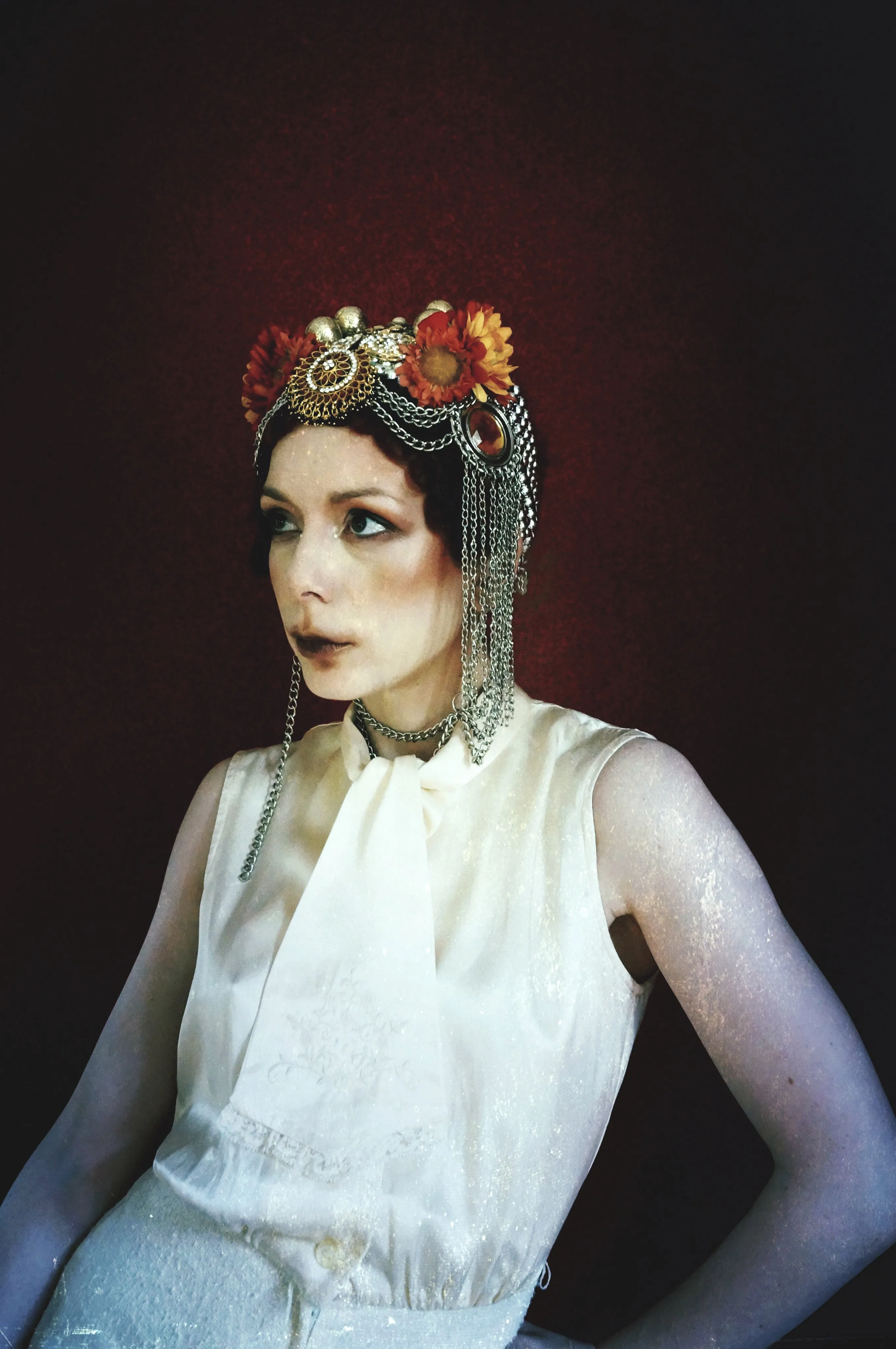 Bespoke vintage jewels and chains Flower headpiece