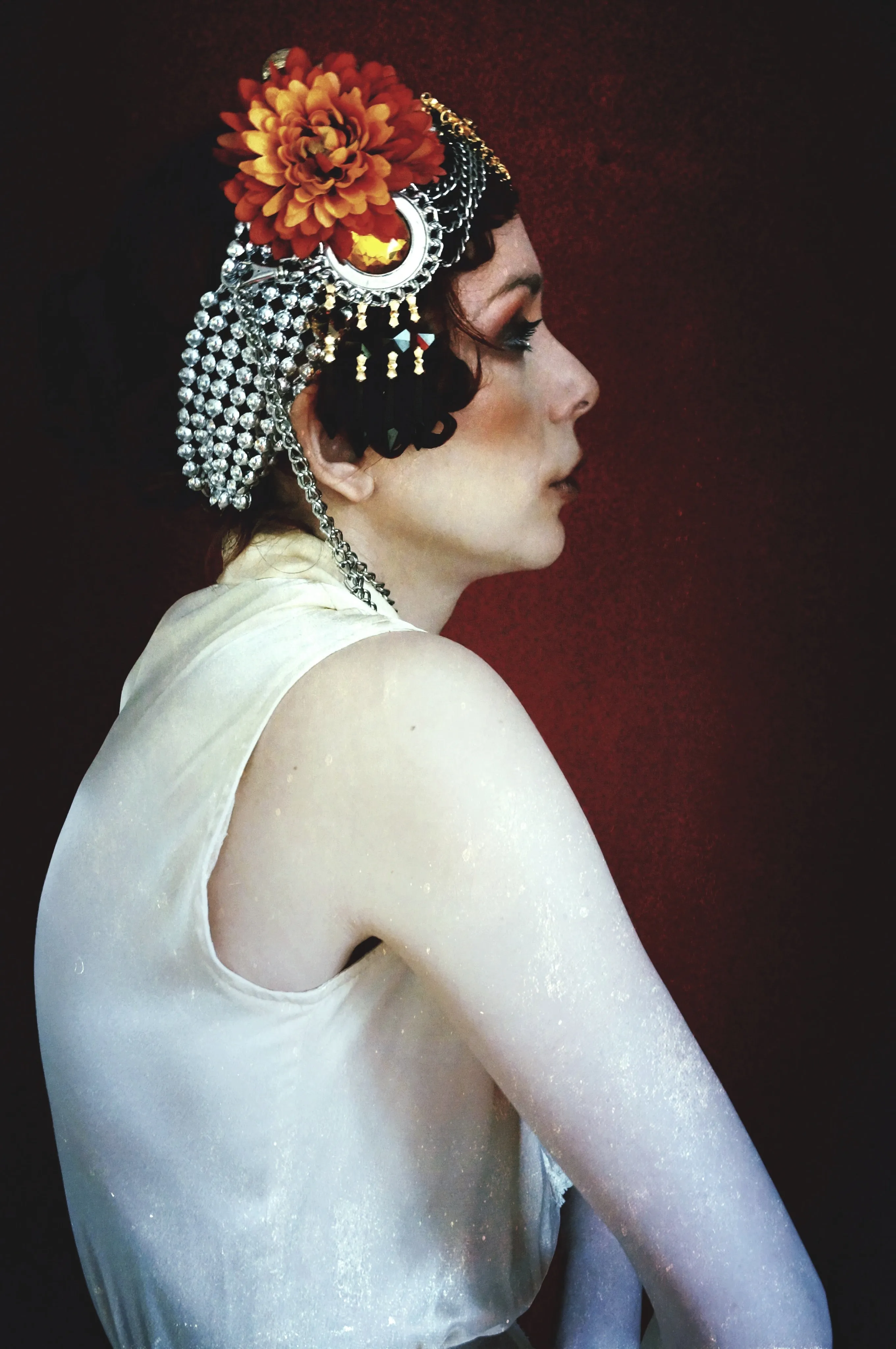 Bespoke vintage jewels and chains Flower headpiece