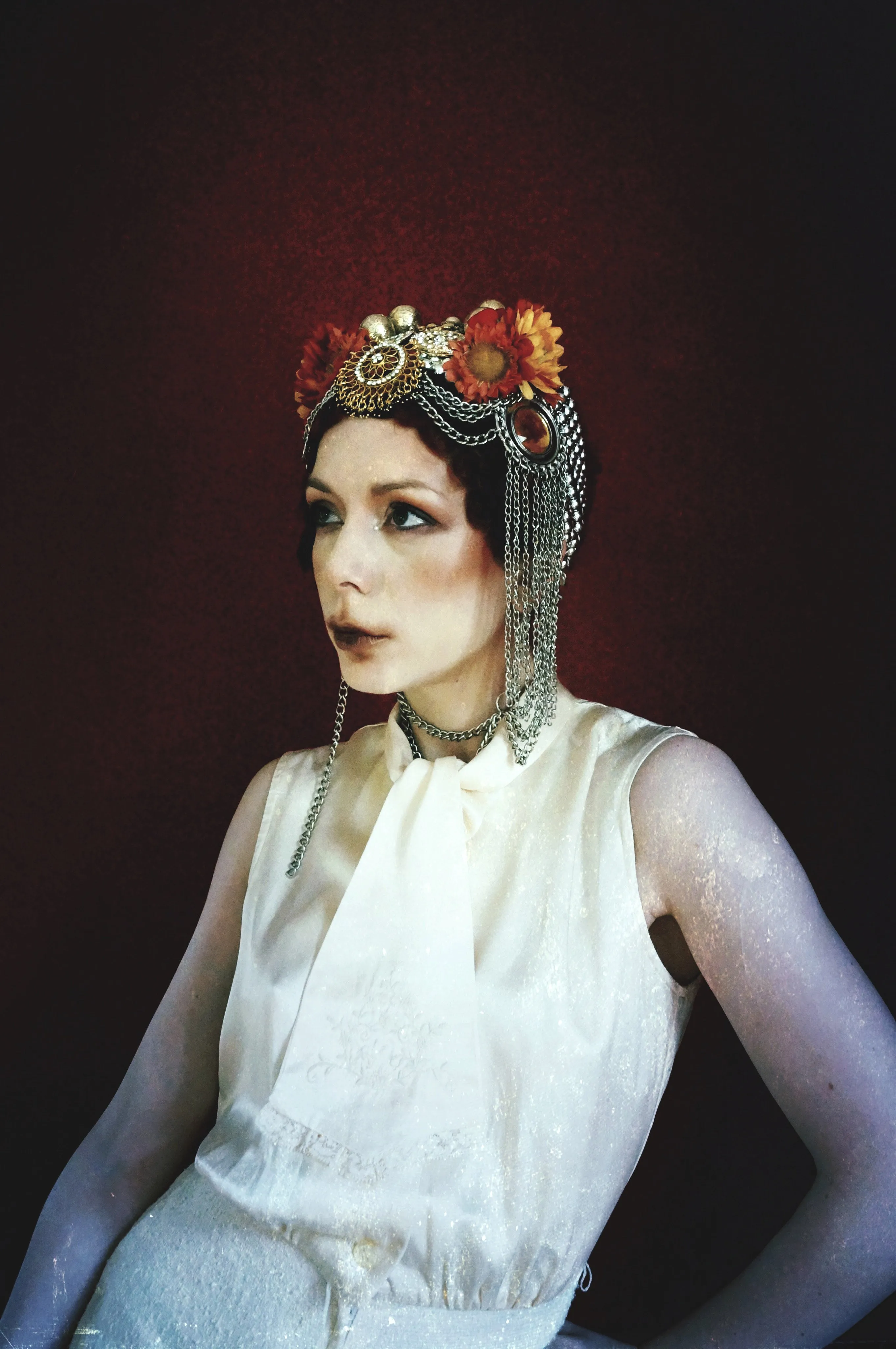 Bespoke vintage jewels and chains Flower headpiece