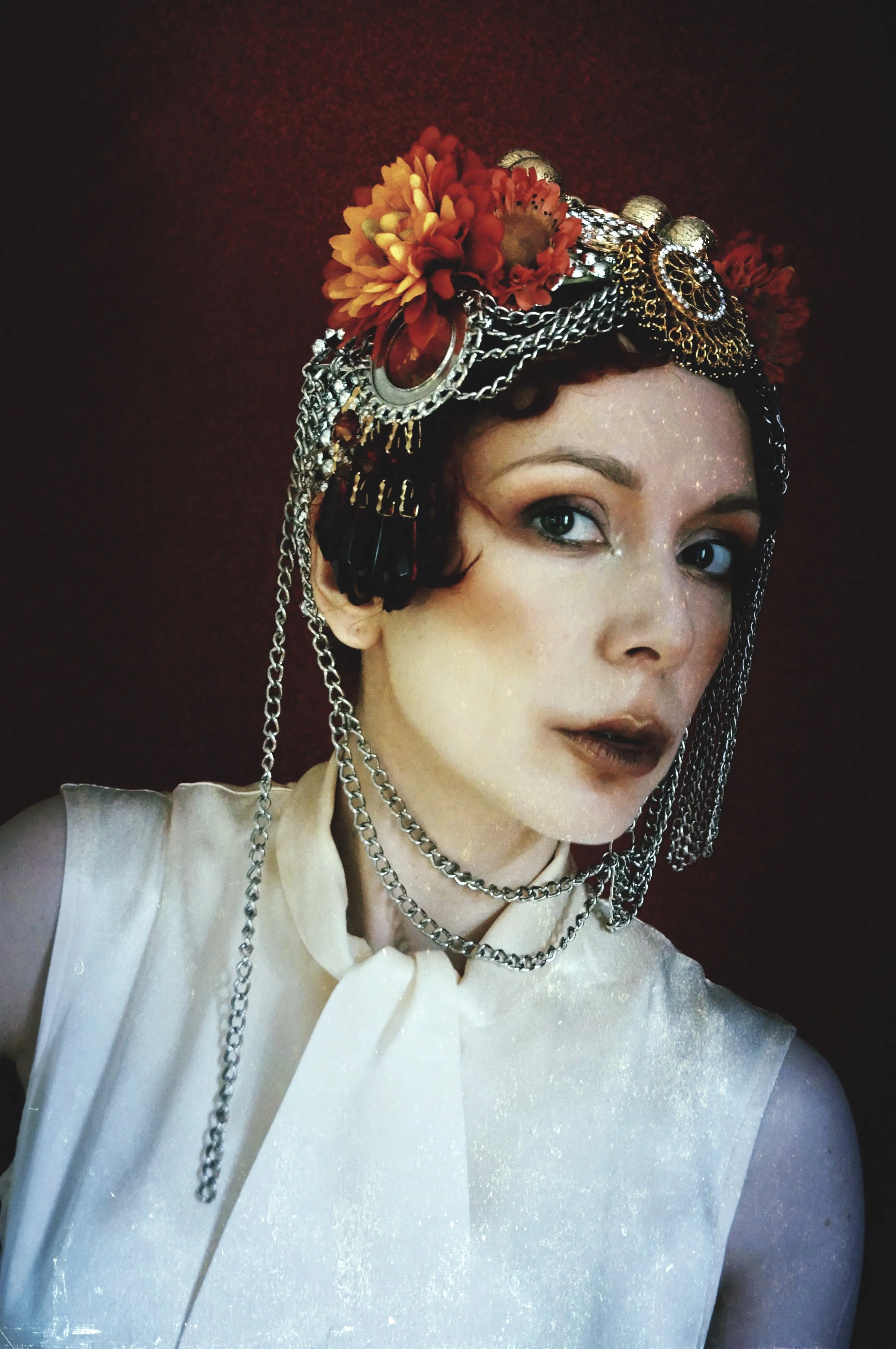 Bespoke vintage jewels and chains Flower headpiece