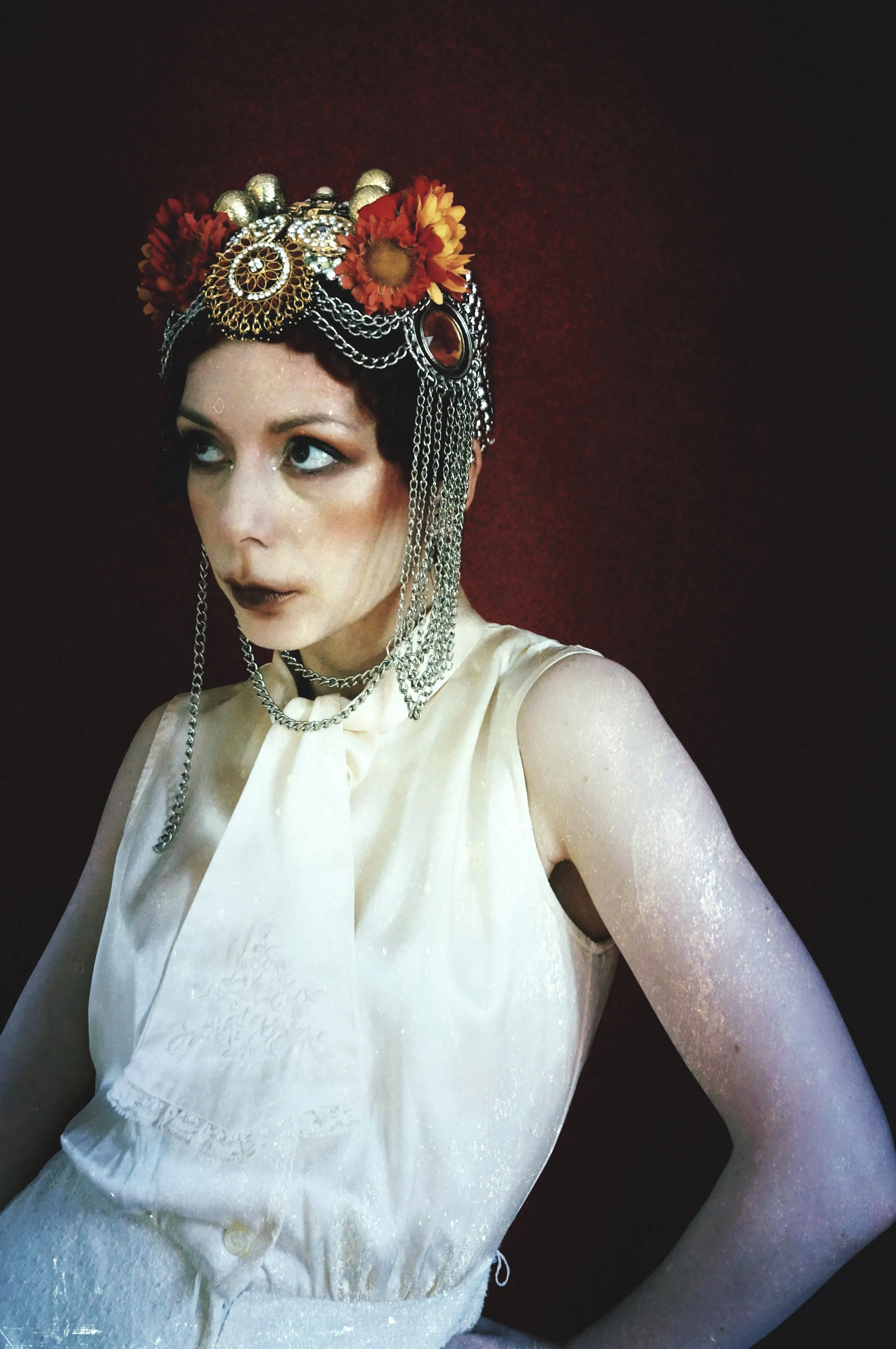 Bespoke vintage jewels and chains Flower headpiece