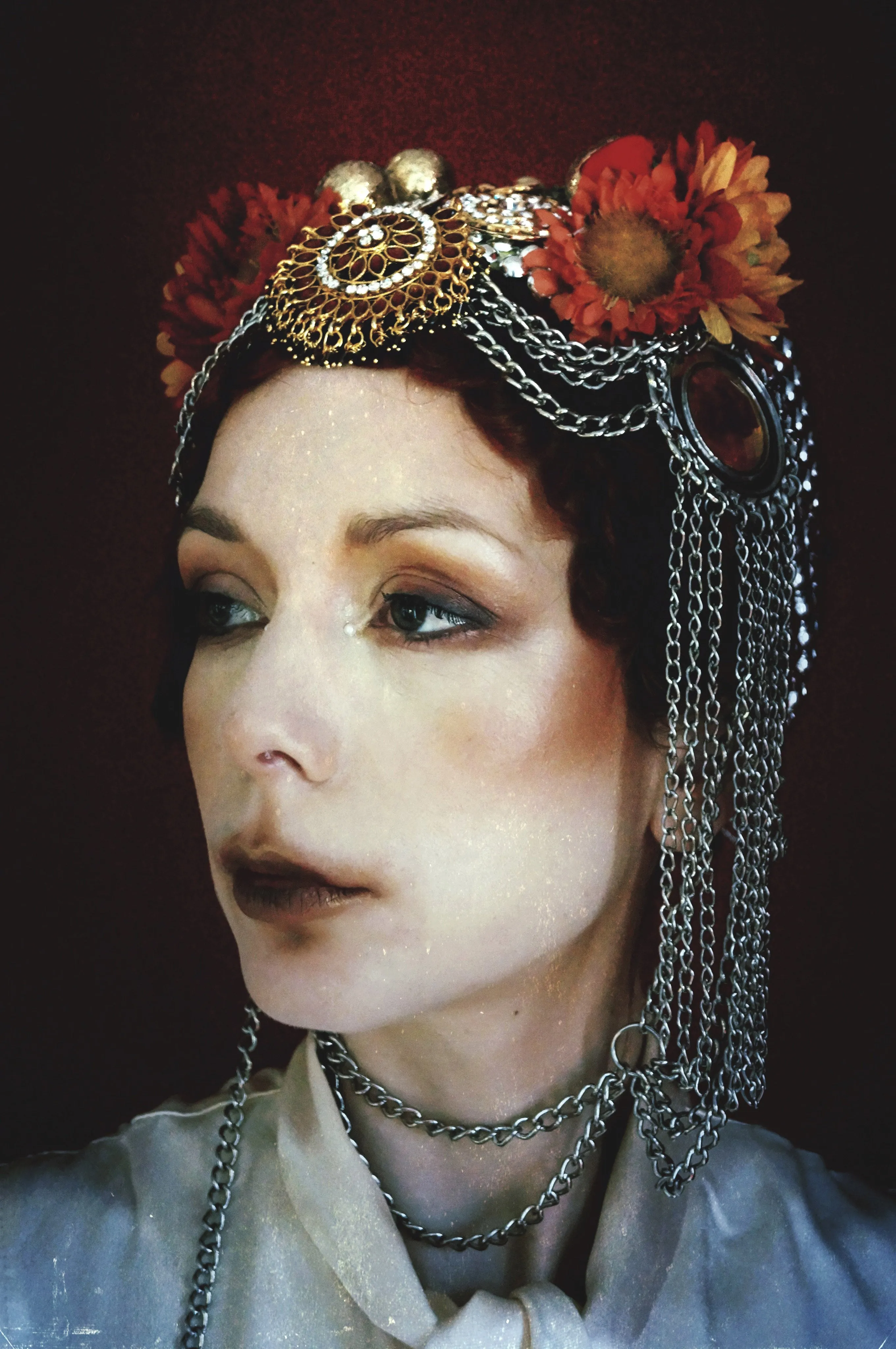 Bespoke vintage jewels and chains Flower headpiece