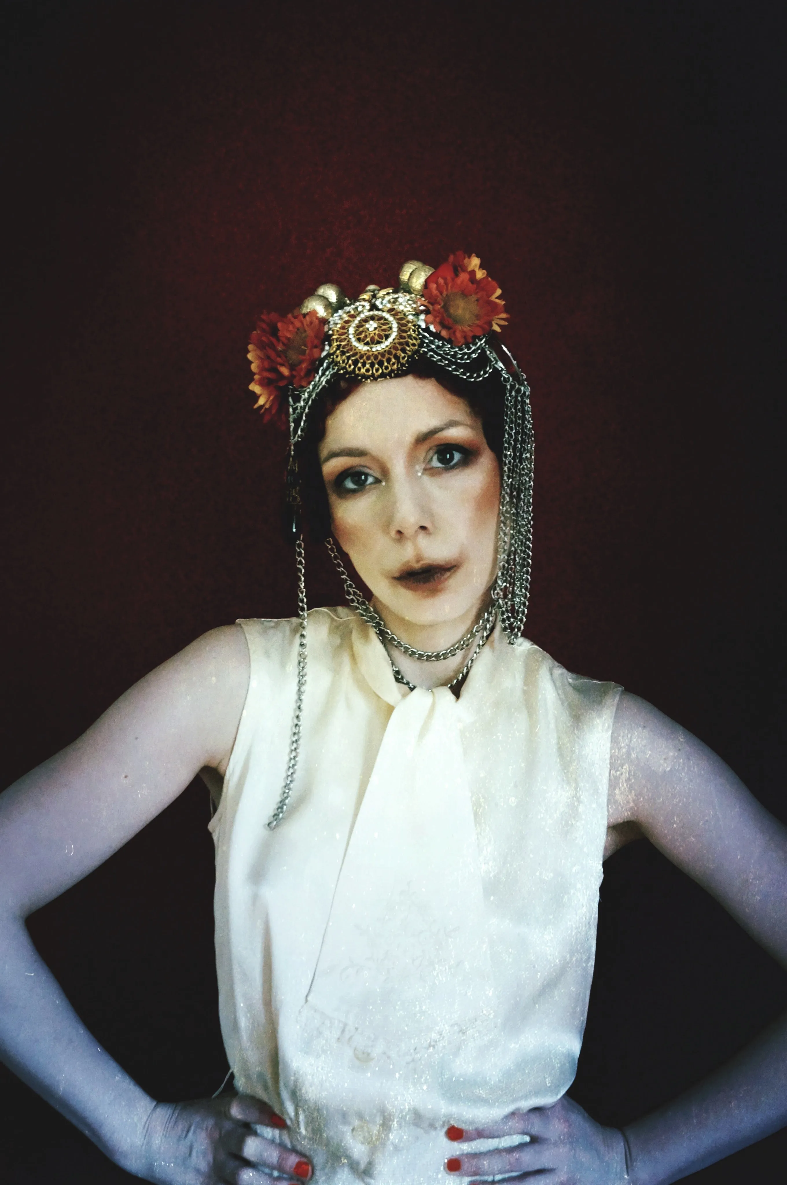 Bespoke vintage jewels and chains Flower headpiece