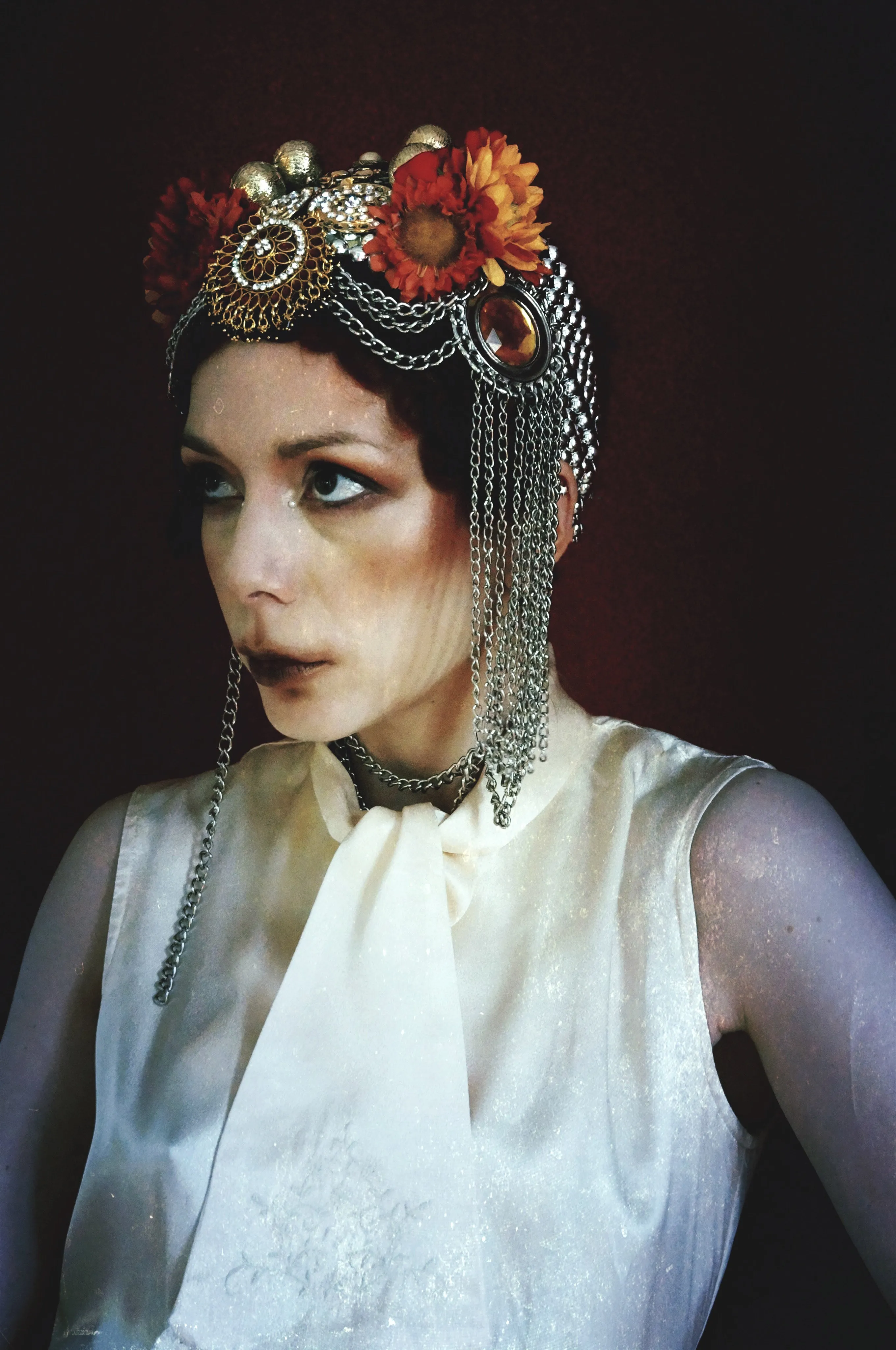 Bespoke vintage jewels and chains Flower headpiece