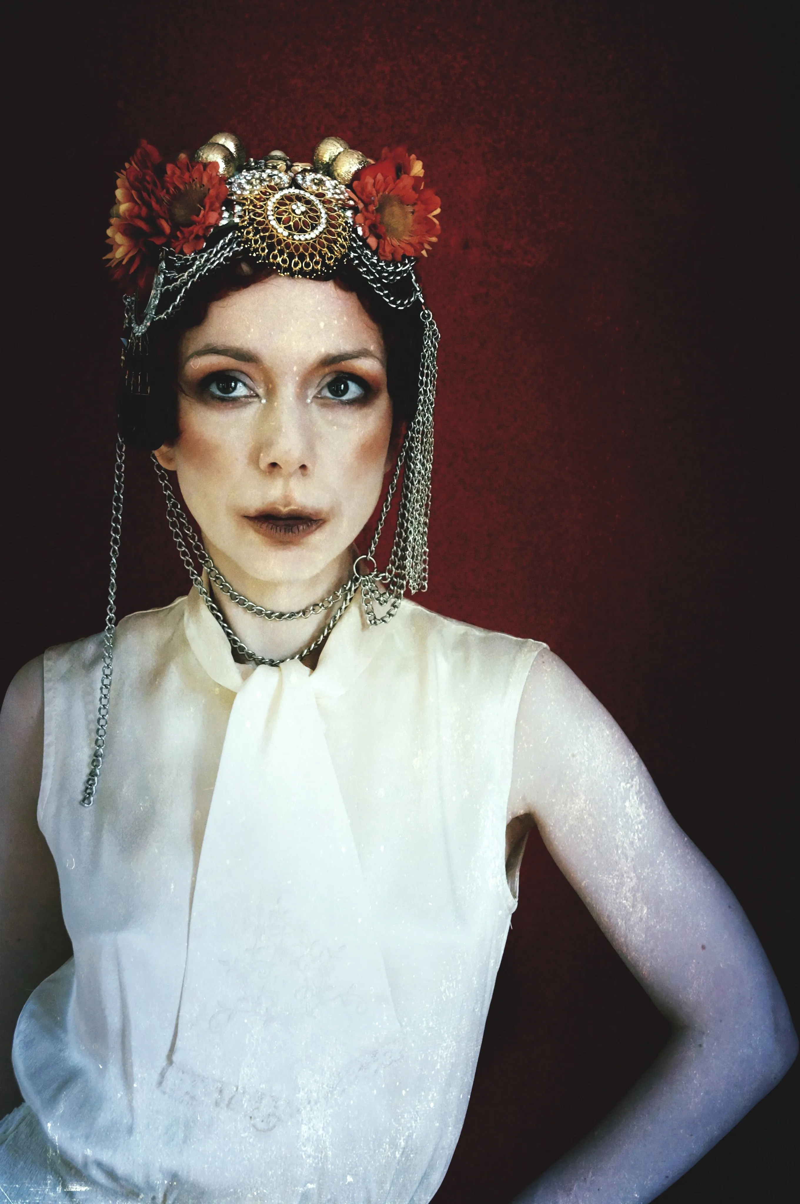 Bespoke vintage jewels and chains Flower headpiece
